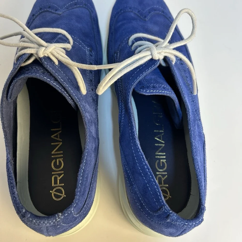 Cole Haan Grand Ambition Men Size‎ 8.5M Blue Suede Wingtip Oxford Shoes (C29679)